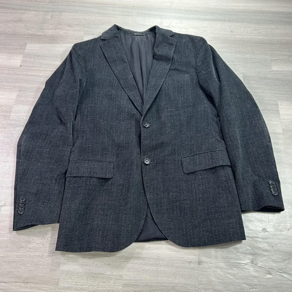 Z Zegna Suit Jacket Mens 48R Gray Cotton Stretch Slim Fit 2 Button Herringbone